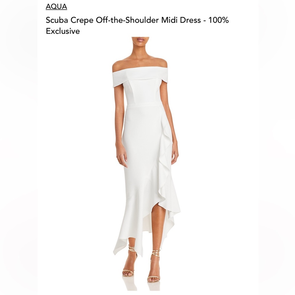 Aqua scuba crepe off-the shoulder MIDI Dress